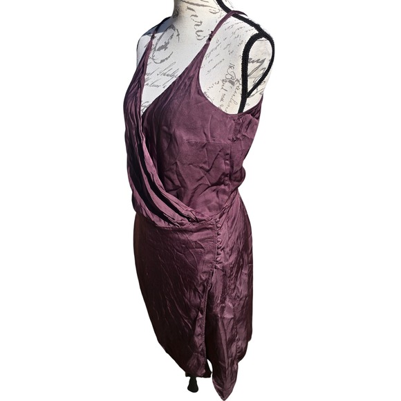 Young Fabulous & Broke NWT Brown Satin Wrap Mini Dress Spaghetti Straps‎ Large - Picture 5 of 12